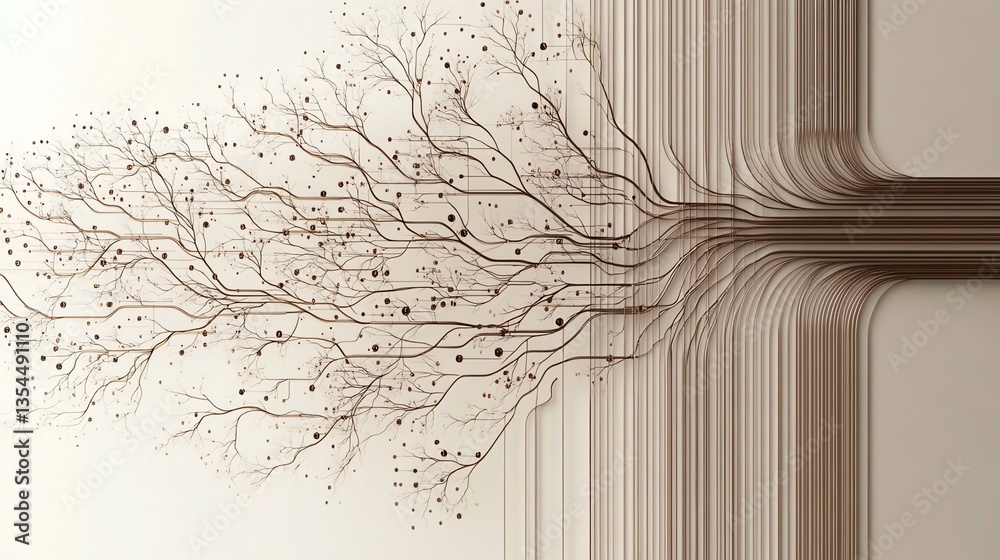 Poster abstract branching lines network illustration with connection points and modern style