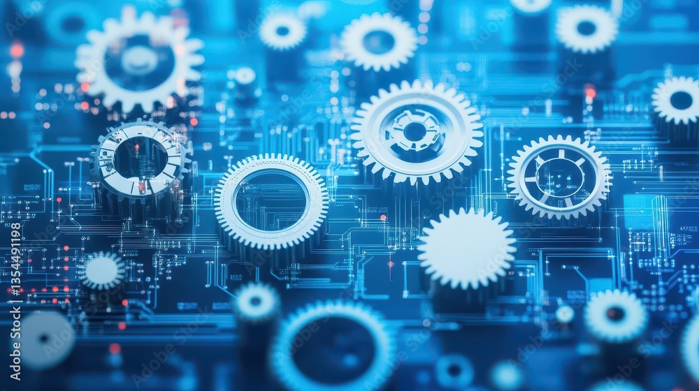 Poster An intricate blend of gears, circuitry, and abstract shapes illustrating the concept of business process automation