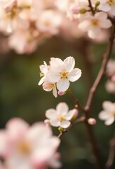 Soft-focus spring blossoms, bokeh effect, pastel colors, meadow, pretty