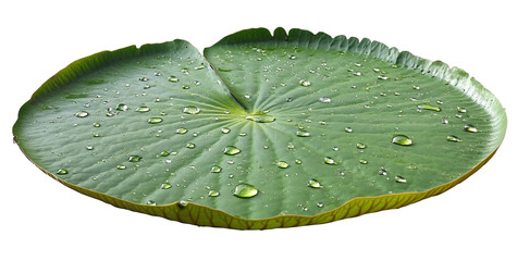 lily pad leaf with water droplets on it, isolated on a transparent background