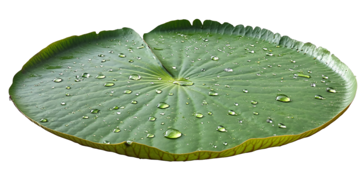 lily pad leaf with water droplets on it, isolated on a transparent background