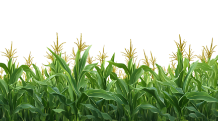 Corn field with green leaves, isolated on a transparent background