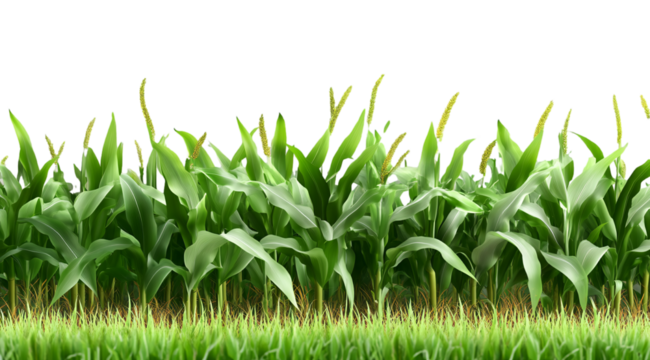 Corn field with green leaves, isolated on a transparent background