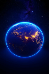 Fototapeta premium Illuminated Earth at night, showcasing city lights against a starry backdrop