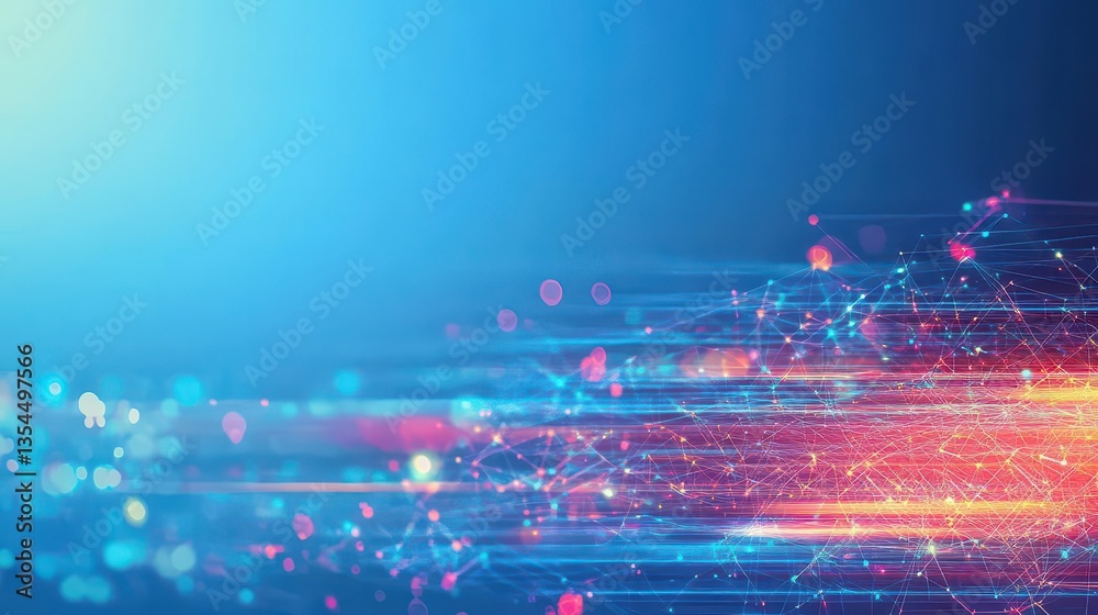 Aufkleber animation of network of profile icons over light trails against blue background