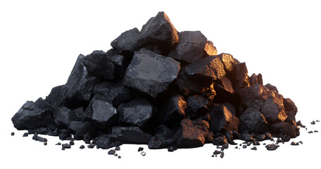 Obraz premium Pile of coal isolated on a transparent background, PNG