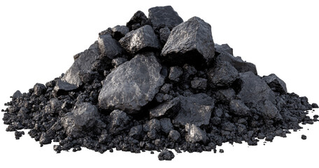 Pile of coal isolated on a transparent background, PNG