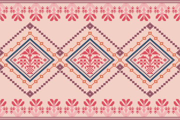 Cross Stitch. Geometric ethnic patterns. Design for Saree, Patola, Sari,dupatta, Clothing, fabric, batik, Knitwear, Embroidery, Ikkat, Pixel pattern. Traditional Design.