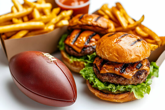 Game day burgers, fries, and football
