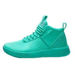 Vibrant Teal Sneakers with Sleek Silhouette Isolated on Transparent Background
