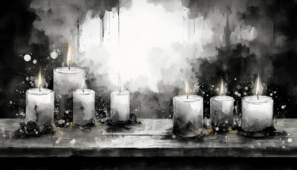 beautiful abstract lit candles with copy space, peaceful concept graphic resource