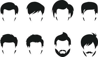 A collection of various men's hairstyle silhouettes, perfect for use in hair salons, fashion magazines, or educational materials.