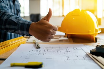 architect and engineer inspect housing estate building to success construction plan before send quality housing to customers Showing thumb up for good teamwork