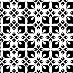 Abstract geometric pattern with squares, crosses, stripes, lines. Seamless vector background. White and black ornament. Modern reticulated graphic design.