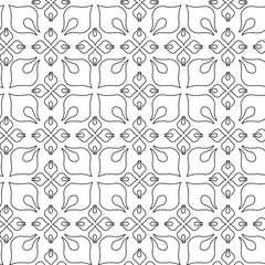 Abstract geometric pattern with squares, crosses, stripes, lines. Seamless vector background. White and black ornament. Modern reticulated graphic design.