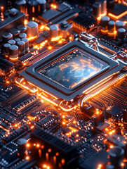 Fototapeta premium Global Chip Processor Circuit Board
