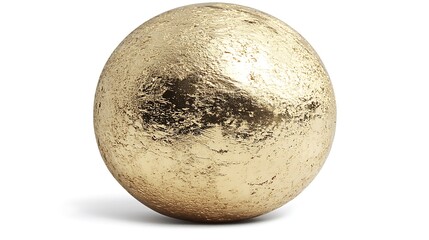 Golden sphere with textured surface on white background.