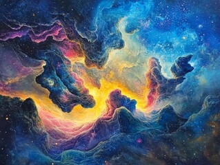 Colorful nebula cosmic dust clouds and stars