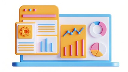 A colorful digital representation of data analytics and charts displayed on a laptop screen.