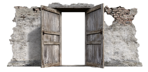 open door in an old wall, transparent background, PNG