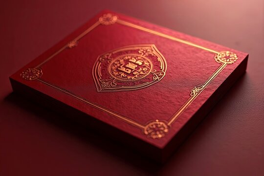 Elegant red invitation card with gold decoration on a deep background  