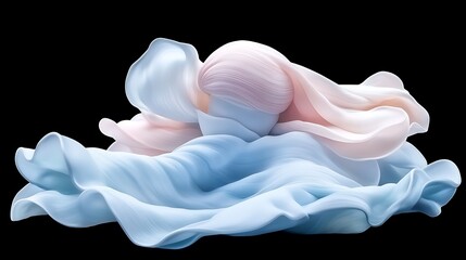 Abstract pastel fabric swirl on black.