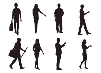 Silhouette Illustration of 8 People in Various Poses