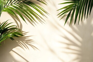 Fototapeta premium Palm Leaf Shadows on Light Beige Wall
