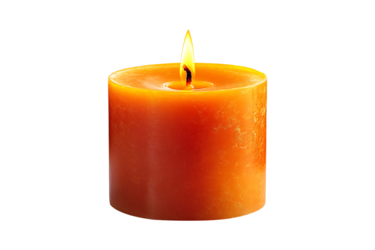 A burning orange candle Isolated on White and Transparent Background PNG Image.