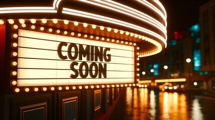 Classic Movie Theater "Coming Soon" Sign at Night.