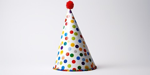 Obraz premium Colorful party hat against white studio backdrop, standing