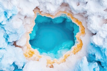 Frozen cavern, vibrant colors, icy formations