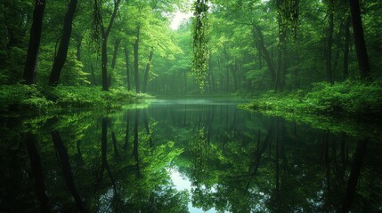 Obraz premium Enchanted Forest Reflection: A Serene Escape into Nature's Embrace