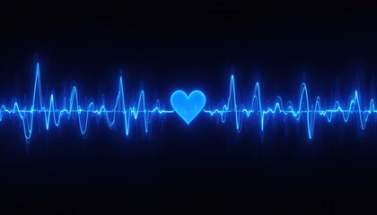 Fototapeta premium Vibrant Blue Heartbeat Line Dynamic Medical, Technology, and Love Concept