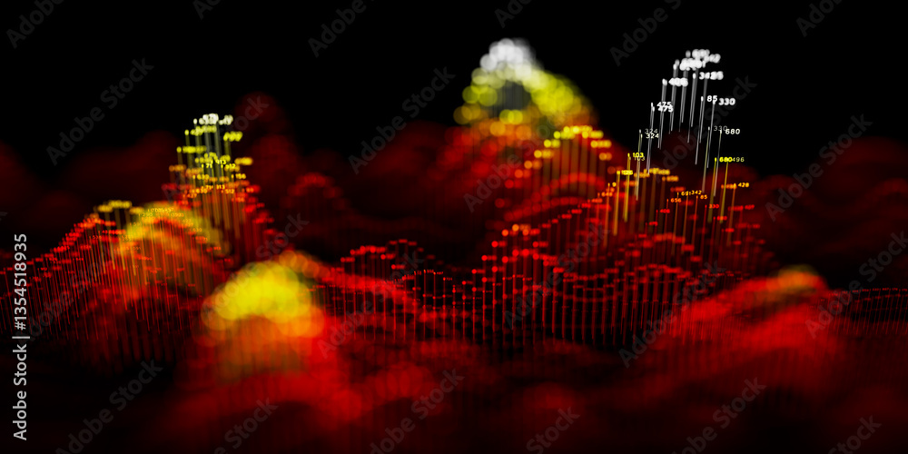 Poster big data complex wave graph. quantum computing universe. cyber space of ai technology. futuristic gr