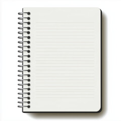 A blank white spiral notebook, on a white background
