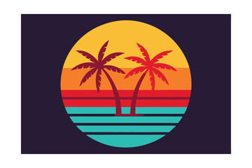 Retro Sunset Palm Trees Graphic Design . Vector retro for greeting card, banner, poster,&nbsp;t-shirt