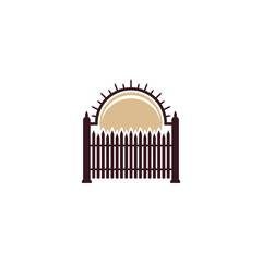 Logo design of a house enclosed by a fence, symbolizing security, home protection, and family safety, with clean and simple lines.


