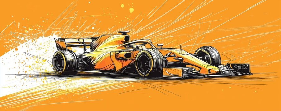 Orange formula 1 line drawing continuous line art vector illustration