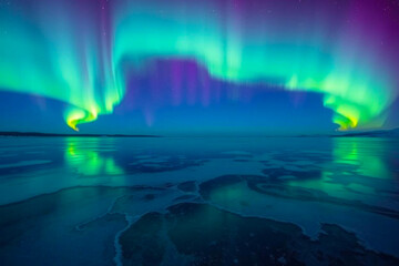 Frozen Lake Under a Breathtaking Aurora Borealis, with Rich and Vibrant Colors Reflecting on the Ice, Vibrant Wallpaper
