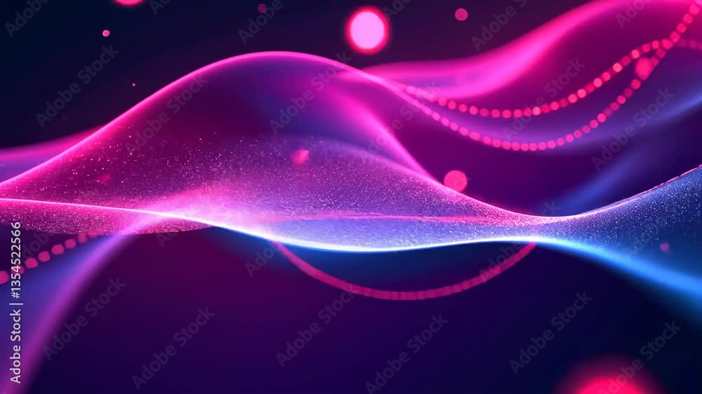 Poster Pink and Blue Abstract Waves with Particles and Light Bokeh