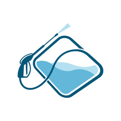 Logo design of a pressure washer gun with a water splash, symbolizing power cleaning, water services, and efficiency, often with dynamic lines and a fresh, energetic design.

