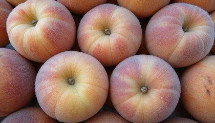 Juicy Ripe Peaches A Close-Up View of Fresh, Fuzzy Peaches with Warm Yellow and Pink Hues