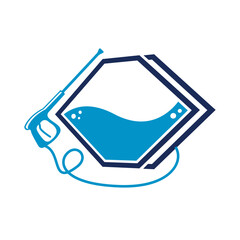 Logo design of a pressure washer gun with a water splash, symbolizing power cleaning, water services, and efficiency, often with dynamic lines and a fresh, energetic design.

