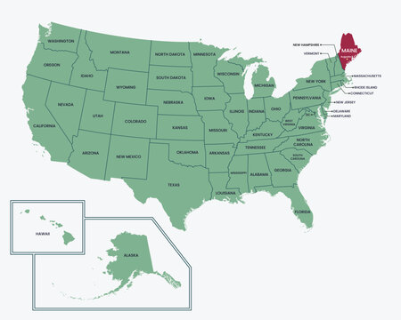 Editable isolated vector map of State of Maine, United States of America, USA.
