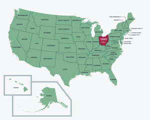 Editable isolated vector map of State of Ohio, United States of America, USA.