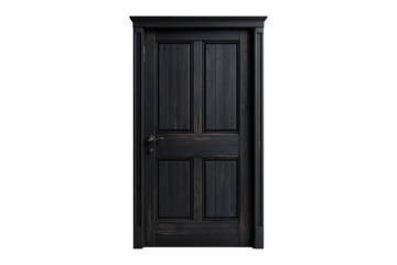 Black wooden door Isolated on White and Transparent Background PNG Image.