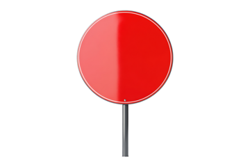 Blank red round road sign Isolated on White and Transparent Background PNG Image.