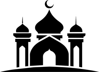 Mosque vector illustration. Silhouette mosque icon for sign and symbol of muslim worship place. Mosque icon of islam religion and muslim faith. Place of muslim to pray