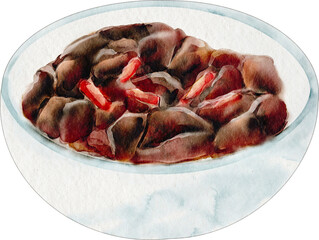 watercolor rendang indonesian food